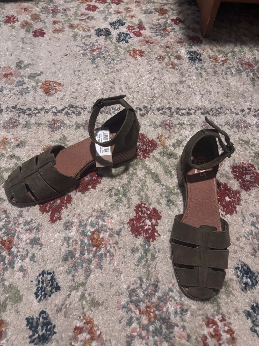 NWT TOMS Olive Suede Ankle-Strap Fisherman Sandal - Picture 3 of 3